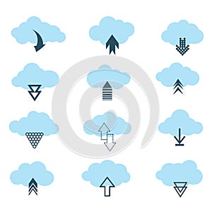 Set of different cloud download and upload icons on white for design elements, stock vector illustration