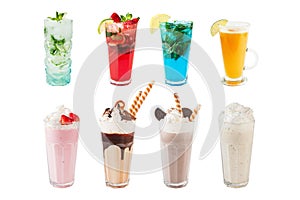 Set of different cocktails isolated on a white background