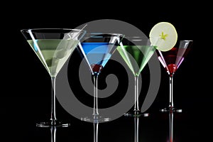 Set of different cocktails in martini glass