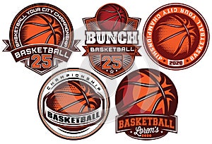 Set of different color templates on theme of basketball. Vector editable illustrations. Element for business cards design, style,
