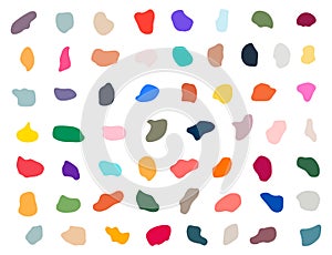Set of different colored blotch shapes. Random abstract liquid shapes, round abstract organic elements. Pebble, drops