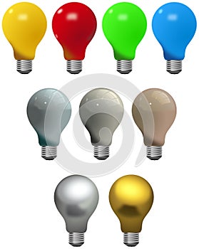 Set of different colored light bulbs