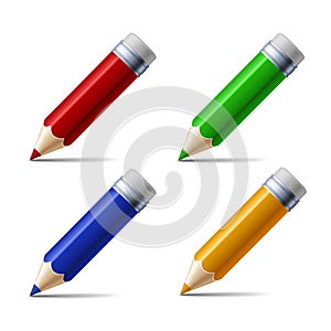 Set of different colored pencils isolated on white background.