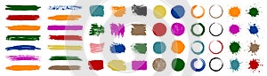 Set different colored splash banners, collection brush strokes â€“ vector