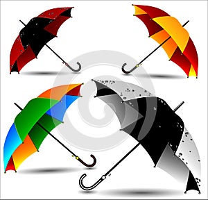 Set of different colored umbrellas