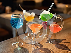 Set of different colorful alcoholic cocktails