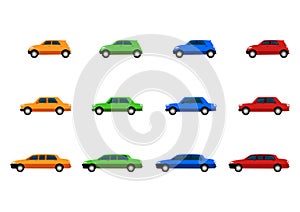 Set of different colorful cars isolated on white background