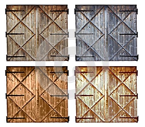 Set of different colors old barn wooden door isolated on white