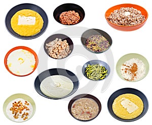 Set of different cooked groats isolated