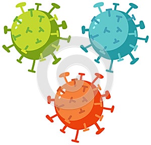 Set of different coronavirus in many colors