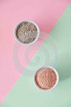 Set of different cosmetic clay mud powders