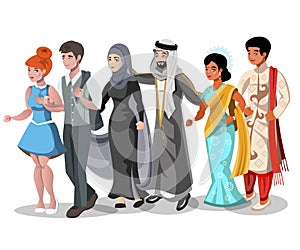 Set of different couples and families.