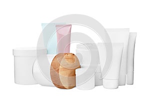 Set of different creams on background