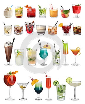 Set of different delicious cocktails