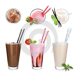 Set with different delicious milk shakes