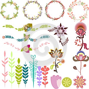 Set of different design elements, vector brushes leafy frames