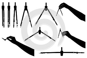 Set of different drawing compasses