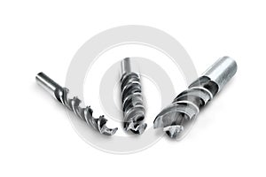 Set of different drill bits on isolated background