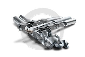 Set of different drill bits on isolated background