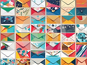 set of different envelopes, mail and messageset message