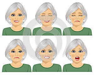 Set of different expressions of the same senior woman