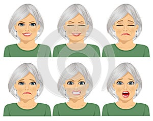 Set of different expressions of the same senior woman photo
