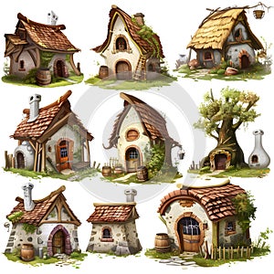 Set of different fantasy houses