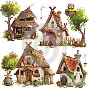 Set of different fantasy houses