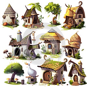 Set of different fantasy houses