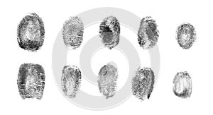 Set of different fingerprints on background, top view photo