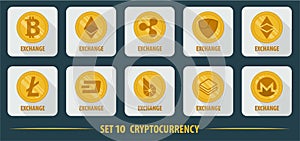 Set of different flat icons exchange cryptocurrency