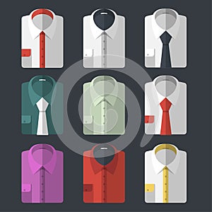 Set of different flat-style shirts. Casual and business-style