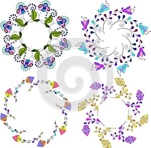 Set of different floral bouquets, floral frames vector clip art,colorful and bright floral wreath