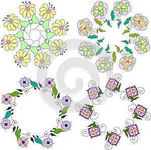 Set of different floral bouquets, floral frames vector clip art,colorful and bright floral wreath