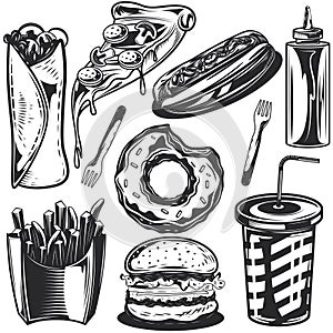 Set of different food elements for creating your own badges, logos, labels, posters etc.