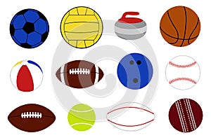 Set of different game balls