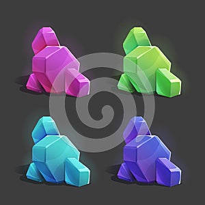 Set of different game resources cartoon crystals.