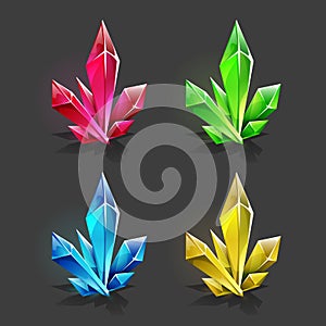 Set of different game resources cartoon crystals. photo