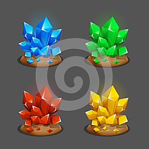 Set of different game resources cartoon crystals.