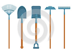 Set of Different Gardening Tools. Spring Garden Items. Various Tools for Gardening.