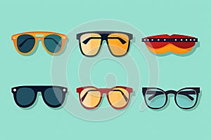 Set of different glasses in cartoon style