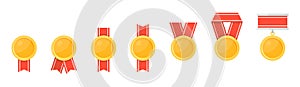 A set of different gold medals. Vector illustration
