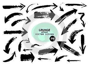 Set of different grunge brush arrows, pointers.Hand drawn paint object for design use.