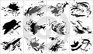 Set of different grunge brush strokes. Dirty artistic design smear elements isolated on white background. Vector