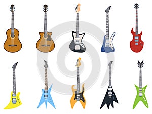 Set of different guitars