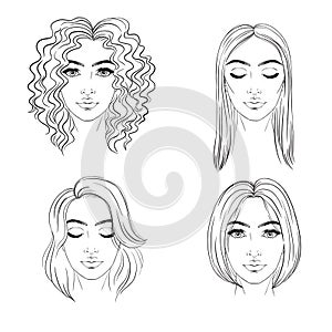 set of different hairstyles. Hand drawn