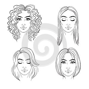 set of different hairstyles. Hand drawn.
