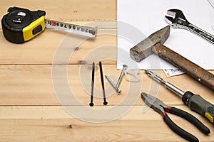 Set of different hand tools for repair and construction