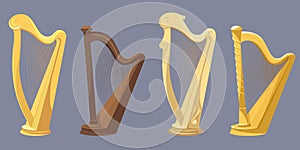 Set of different harps.