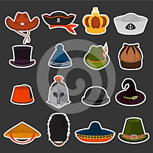 Set of different hats color flat icons photo